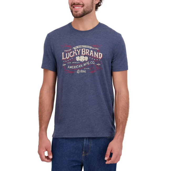 Lucky Brand Mens Small Graphic Print T-Shirt – Blue