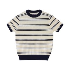 Men’s Retro Knitted Tencel Contrasting Horizontal Stripe Short Sleeved T-Shirt