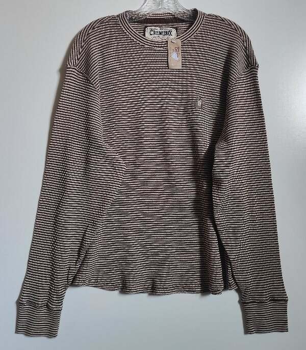 Cremieux Men’s XL Waffle Knit Thermal Shirt Brown Stripe Dog Logo NEW NWT