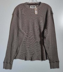 Cremieux Men’s XL Waffle Knit Thermal Shirt Brown Stripe Dog Logo NEW NWT
