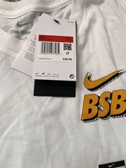 Nike Sportswear Men’s Baseball BSBL Logo Gold & White Breathable Anti-Odor Large