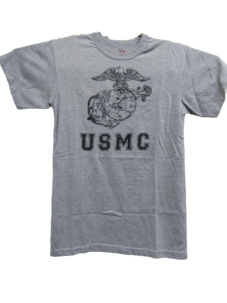 USMC Gray T-shirt EGA Eagle Globe & Anchor Rothco US Marine Corps Short Sleeve