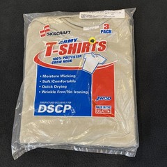 Pack of 3 DSCP Skilcraft Army T-Shirt Moisture Wicking Sand Tan Size LARGE