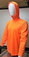 Safety Orange Long Sleeve Shirt With Hoodie, Polyester birdeye mesh fabric