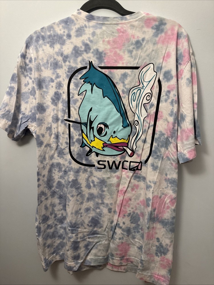 Skinny Water Culture Fishing Stoned Fish Smoking Tie Dye T-Shirt Large