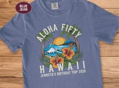 Aloha Fifty Retro Beach Surf 50th Birthday Anniversary Comfort Tee