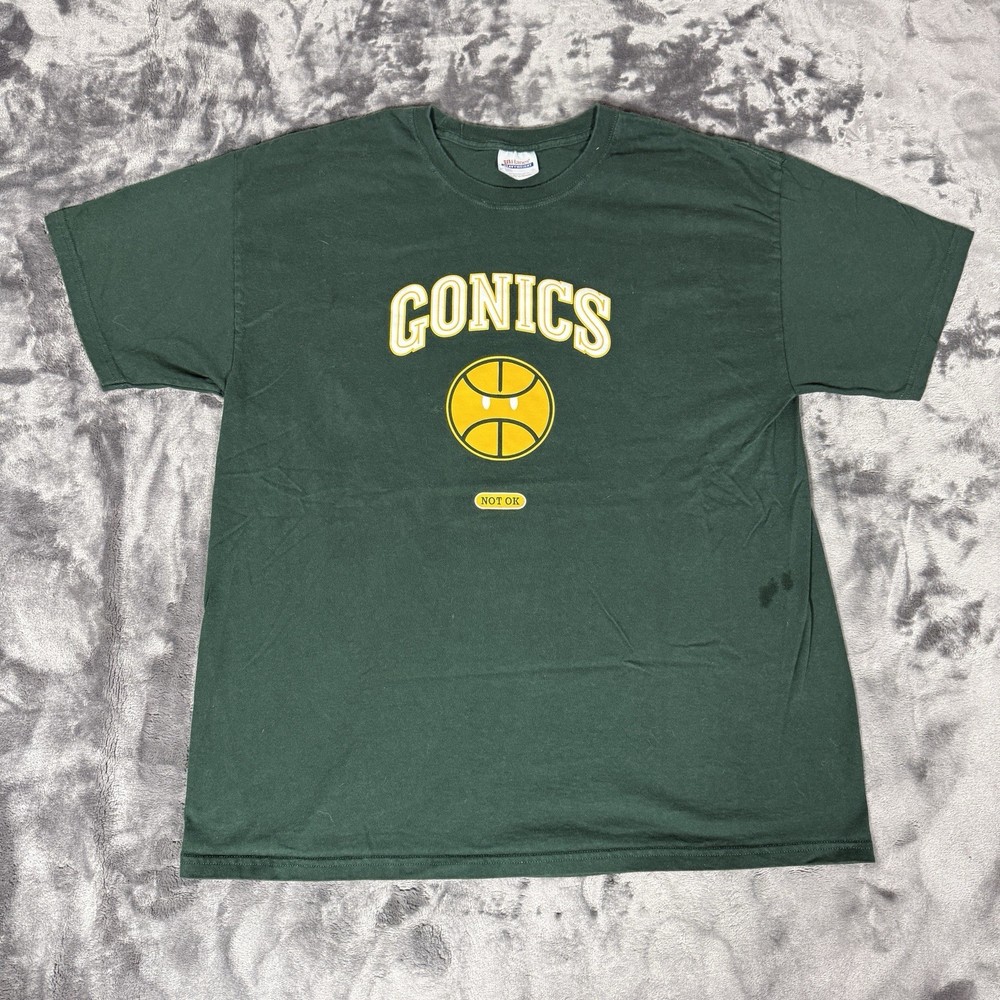 VTG Seattle Sonics Gonics Parody T Shirt Mens XL Green Yellow NBA Funny Joke Y2K