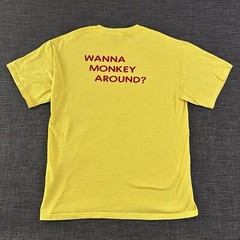 The Cheeky Monkey PV T-shirt Size L Y2K Yellow Wanna Monkey Around