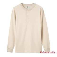 Mens Vintage Long Sleeve T-Shirt Cotton Crew Neck Button Casual Pure Color Shirt