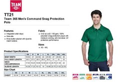 Team 365 Polos Mens Command Snag Protection Polo TT21