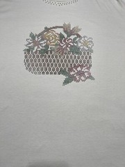 Vintage Beaded Flower Basket Single Stitch Cream Color Shirt XL Sunbelt