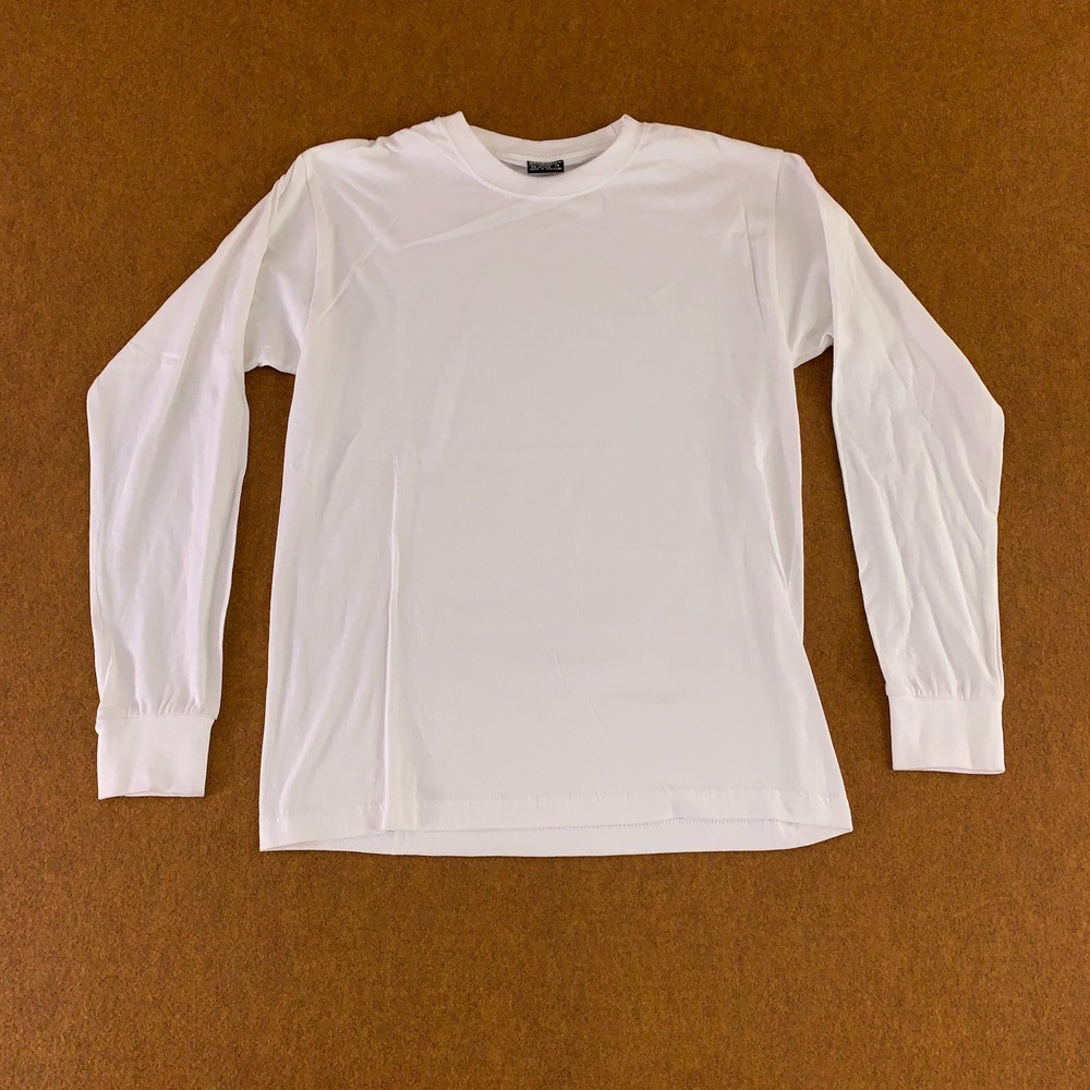 Gemrock Mens Size Medium White Cotton Long Sleeve Crew Neck T-Shirt New