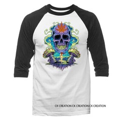Weed Skull Marijuana Weed Pot Cannabis Funny Joke Humor 3/4 Sleeve Raglan