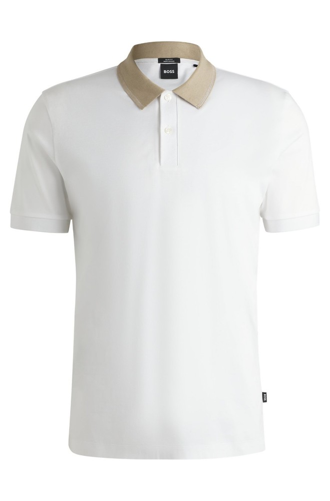 Boss Mens Slim Fit Mercerized T-shirt Contrast Collar Band White Sz 3XT