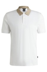 Boss Mens Slim Fit Mercerized T-shirt Contrast Collar Band White Sz 3XT