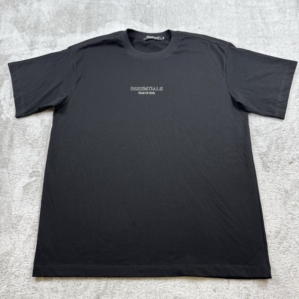 Fear of God Essentials Crewneck Knit T-Shirt Men’s Size XXL Black Plastic Logo