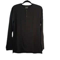 New Cuts Clothing Split Hem Long Sleeve Henley T-Shirt Men Size M Stretch Black