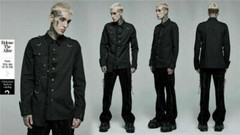 PUNK RAVE Men’s Punk Personality Asymmetric Shirt Slim Fit Casual Black Shirts