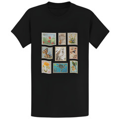 Gildan 5000 Vintage Wildlife Botanical Stamp Collage T-Shirt – Retro Gift Tee