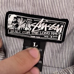 Stussy Shirt Mens Large Gray Striped Tribe Half Zip Long Sleeve Woven Pullover