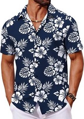 Mens Hawaiian Shirt Tropical Floral Short Sleeve Button Down Summer Beach Casual