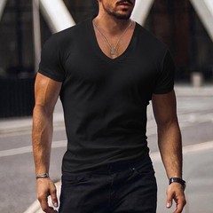 Mens Summer Tops Short Sleeve Muscle T Shirt Men Slim Fit V Neck Blouse Work Tee