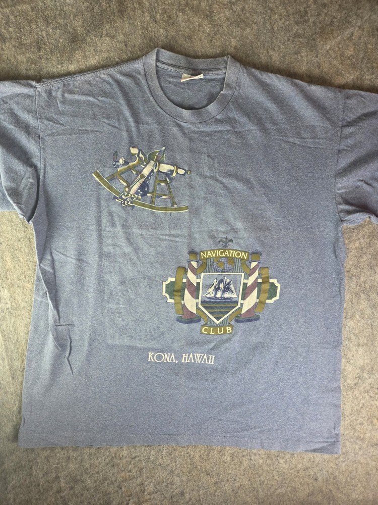 Vintage Kona Hawaii Navigation Club Shirt Mens XL Blue Single Stitch USA