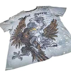 Rebel Spirit T Shirt Men’s 2XL Green Brown Black Yellow Coat of Arms Eagle Used
