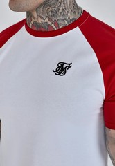 SikSilk Mens White, Red Raglan T-Shirt Small