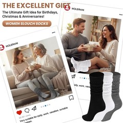 3 PCS Womens Slouchy Socks For Boots Ribbed Knit Thick Warm Scrunchie Hiking