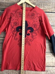 FLAW- Avirex Shirt Mens Extra Large Red Thermal Sleeve Logo y2k (FITS SLIM)