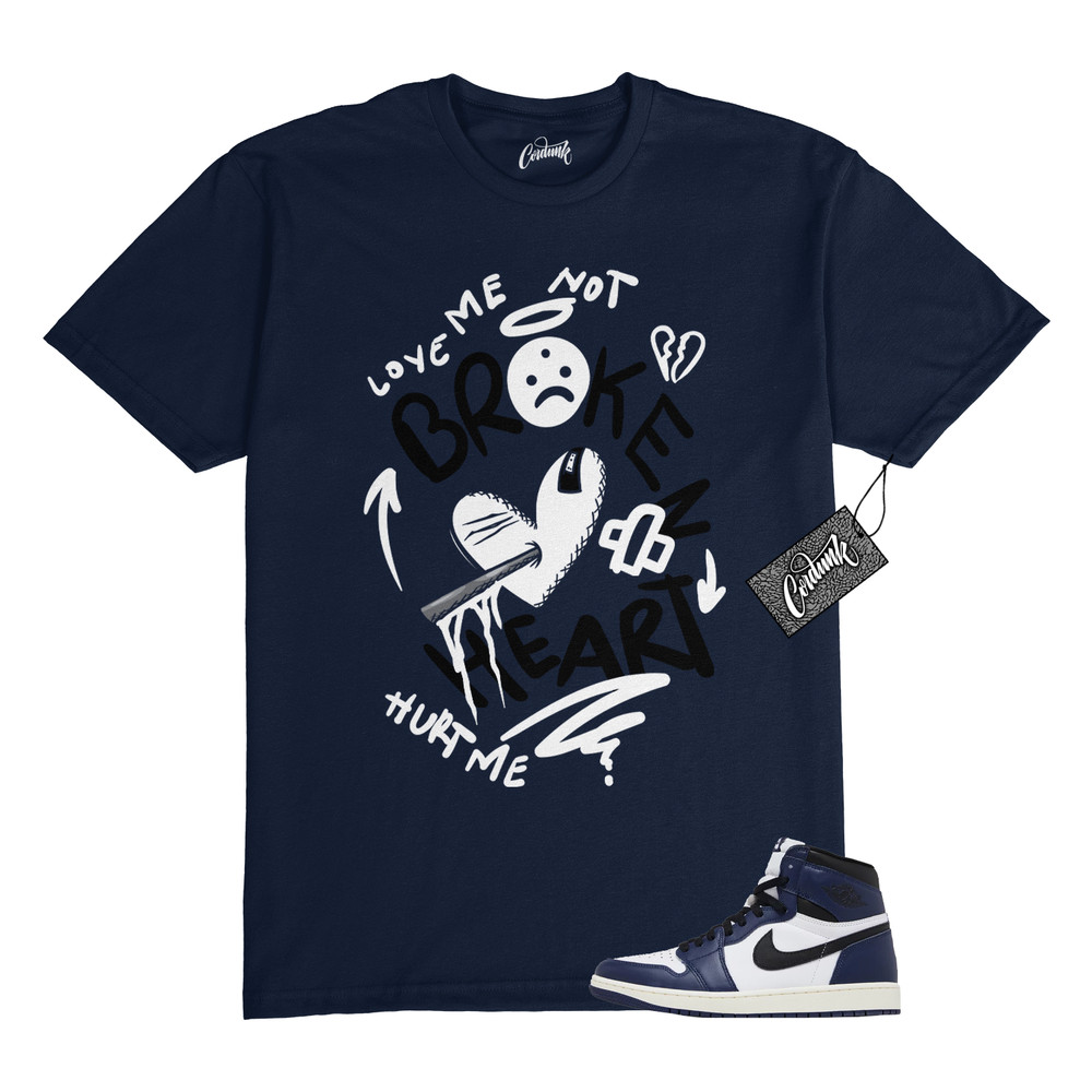 1 Midnight Navy Black White Sail Retro High OG T Shirt to Match BROKEN Jordan