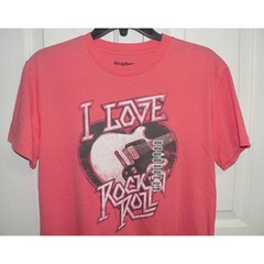 Academy Sports “I Love Rock N Roll” Short Sleeve Crew T-Shirt Tangerine MD $20