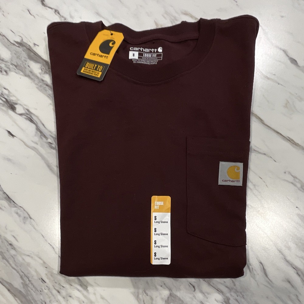 Carhartt K126 Loose Fit Long Sleeve Pocket T-Shirt Burgundy Men’s S Crew