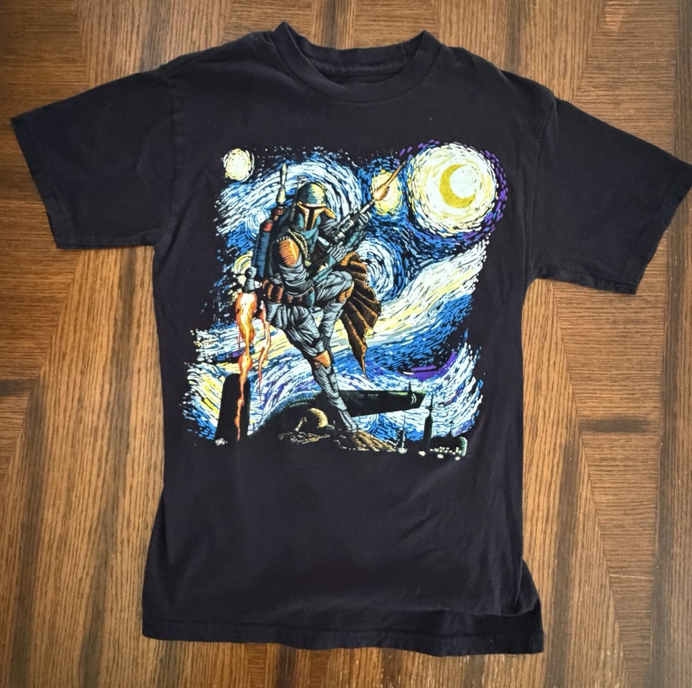 Star Wars Boba Fett Starry Night Graphic T-Shirt Black Adult (XS) Mad Engine