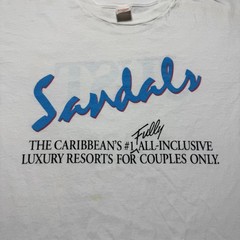 Vintage 90s Sandals Luxury Resorts Beach Caribbean Vacation Promo T-Shirt XL