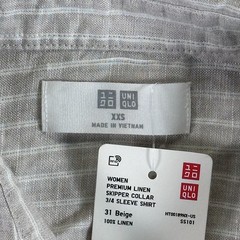 Uniqlo Linen T-Shirt Women XXS Linen Skipper Collar 3/4 Sleeve Shirt Striped