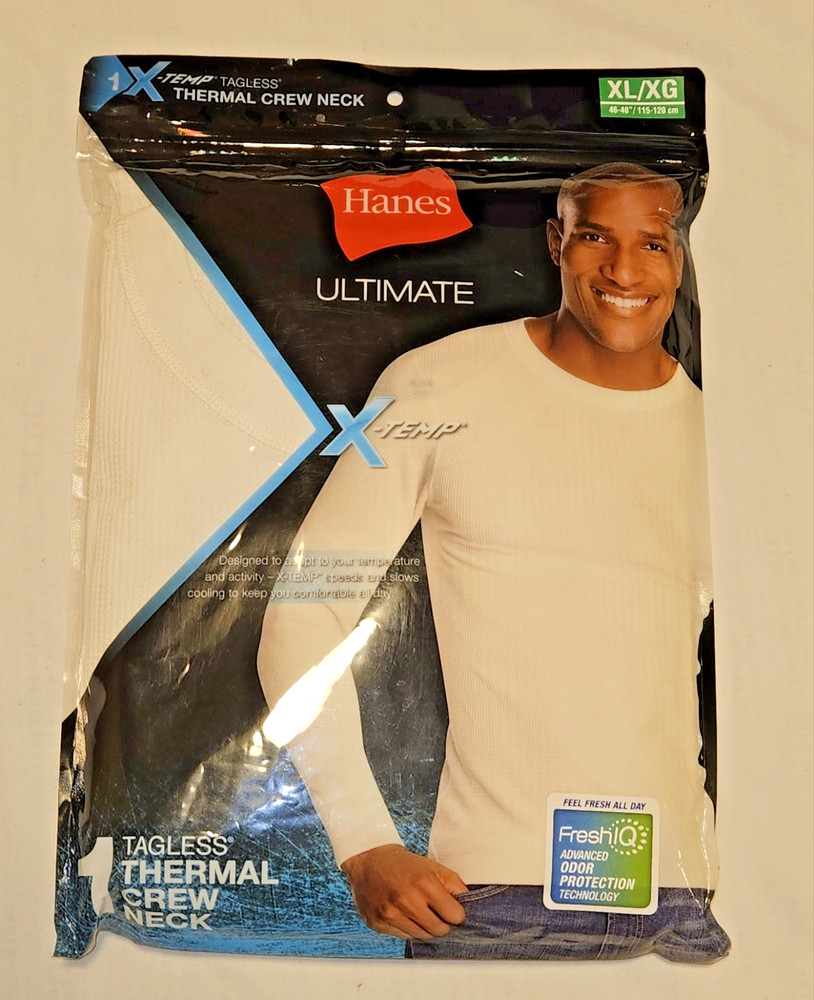 Men’s XL Hanes Ultimate X-Temp Thermal Crew Neck Long Sleeve Tagless White NEW