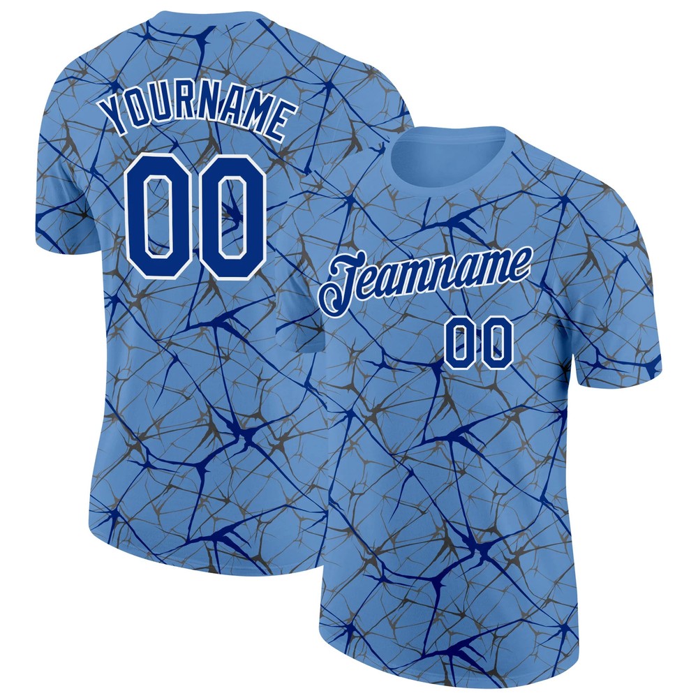 Custom Light Blue Royal Abstract Crackle Sports Tee Personalized Jersey