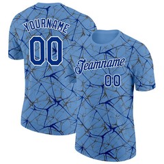 Custom Light Blue Royal Abstract Crackle Sports Tee Personalized Jersey