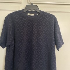 Edifice Pull Over Shirt Navy Velvet Textured Fabric Size XL Cotton Short Sleeve