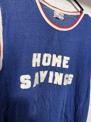 1960s Home Savings Blue Distressed Durene Ringer Jersey T-Shirt Flaws M
