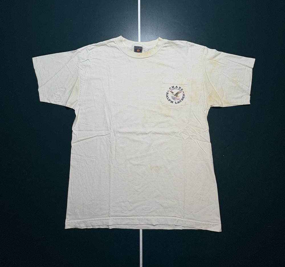 Vtg Chaps Ralph Lauren Single Stitch Pocket T Shirt Large Made In USA 90s Flaws