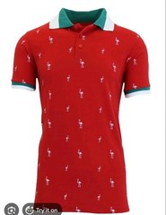 Men’s Short Sleeve Red Shirt With Collar Flamingo Pattern Cotton-Blend NEW