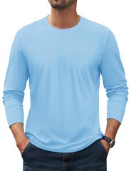 Mens Long Sleeve Shirts Cotton Moisture Wicking Undershirt Comfort Pullover Tops