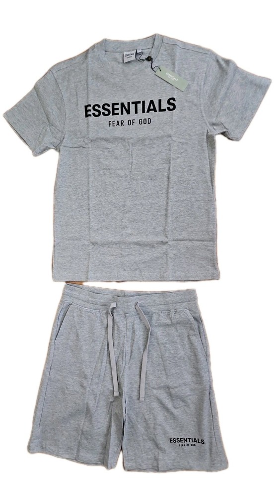 Fear Of God Essentials 100% Cotton Tee+Shorts Set Slim Fit Gray Small. New