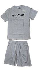 Fear Of God Essentials 100% Cotton Tee+Shorts Set Slim Fit Gray Small. New