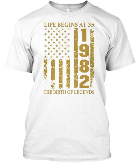 Life Begins At 35 1982 The Birth Of Legends Birthday T-Shirt Made in USA S-5XL