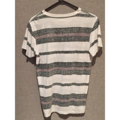 Blue Diamond Mens Basic Shirt White Gray Striped V Neck Short Sleeve Tee S