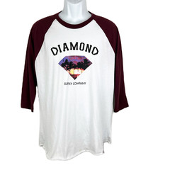 Diamond Supply Co Shirt Men Large White Red Raglan Baseball Quarter Sleeve Tee